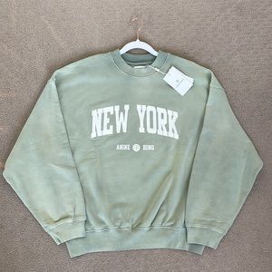 Anine Bing NWT Jaci Sweatshirt University New York - Small, Washed Faded Seafoam